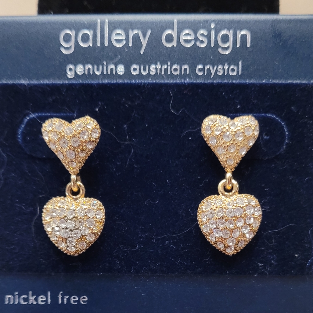 Gold Tone Heart Drop Earrings With Australian Crystals